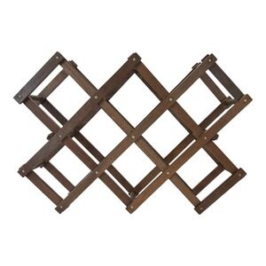 Vintage Dark Wood Classic Accordion Foldable Bottle Wine Rack Holds 8 MCM